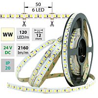 MCLED Pásek LED SMD5050 WW, 120LED/m, 28,8W/m, 2160lm/m, IP20, DC 24V, 12mm, 50m