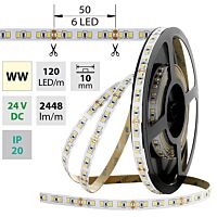 MCLED Pásek LED SMD2835 WW, 120LED/m, 28,8W/m, 2448lm/m, IP20, DC 24V, 10mm, 50m