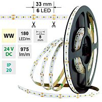 MCLED Pásek LED SMD2216 WW, 180LED/m, 12W/m, 975lm/m, IP20, DC 24V, 8mm, 30m