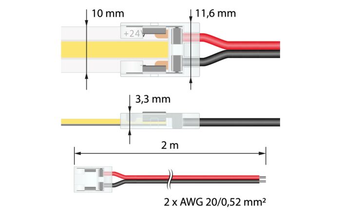 MCLED  Konektor připojovací jednobarevných LED pásků 10mm x 2000mm max 3,5A