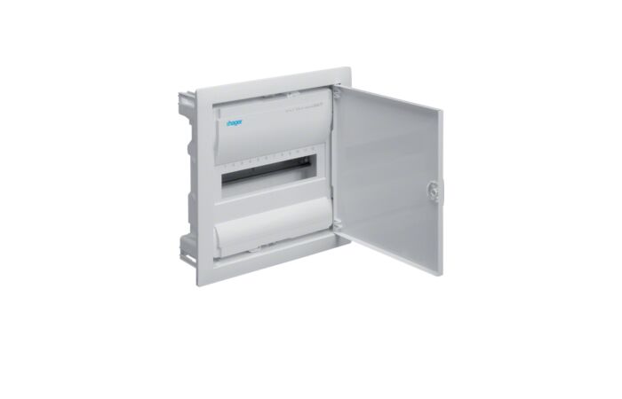 HAGER Skříň VOLTA VU12NC, 12TE, 1-řadá, zapuštěná, plastová vana, kovová plná dvířka, bezšroubové svorky