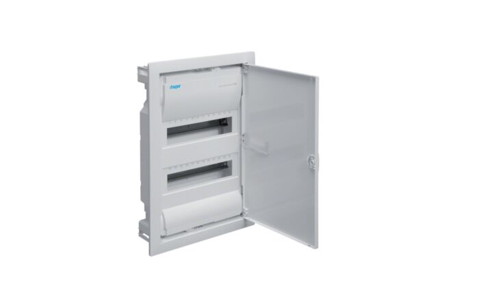 HAGER Skř&iacute;ň VOLTA VU24NC, 24TE, 2-řad&aacute;, zapu&scaron;těn&aacute;, plastov&aacute; vana, kovov&aacute; pln&aacute; dv&iacute;řka, bez&scaron;roubov&eacute; svorky, IP30