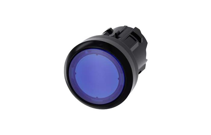 SIEMENS Tlačítko, osvětlené, 22 mm, kulaté, plast, modré, knoflík stiskací
