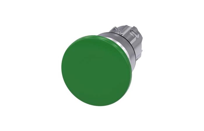 SIEMENS Tlačítko hřibové, 22 mm, kulaté, kov, s vysokým leskem, zelená, 40 mm