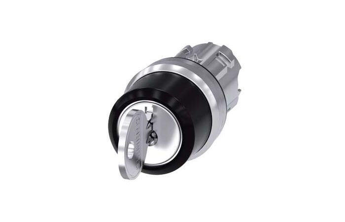 SIEMENS Spínač klíčový RONIS, 22 mm, kulatý, kov, s vysokým leskem, vytažení klíče I+O+II