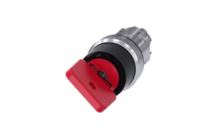 SIEMENS Spínač klíčový O.M.R 22 mm, kulatý, kov, s vysokým leskem, červená, vytažení klíče O
