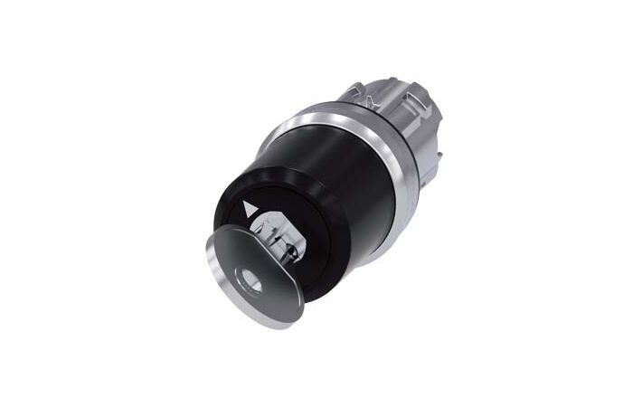 SIEMENS Spínač klíčový BKS, 22 mm, kulatý, kov, s vysokým leskem, vytažení klíče O+I