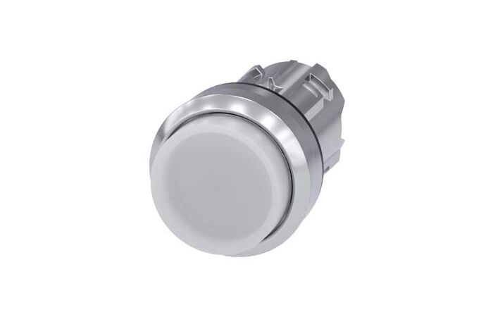 SIEMENS Tlačítko, osvětlené, 22 mm, kulaté, kov, s vysokým leskem, bílé, knoflík stiskací