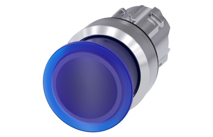 SIEMENS Tlačítko hřibové, osvětlené, 22 mm, kulaté, kov, s vysokým leskem, modrá, 30 mm