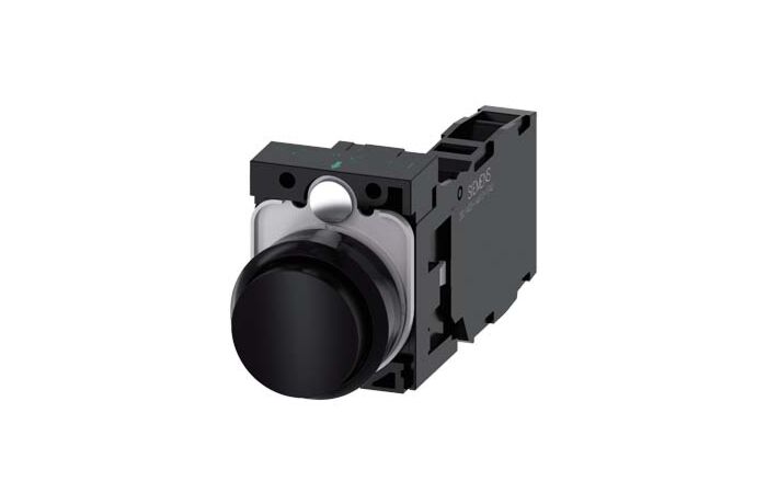 SIEMENS Tlačítko, 22 mm, kulaté, plast, černá, knoflík stiskací, 1 NO + 1 NC