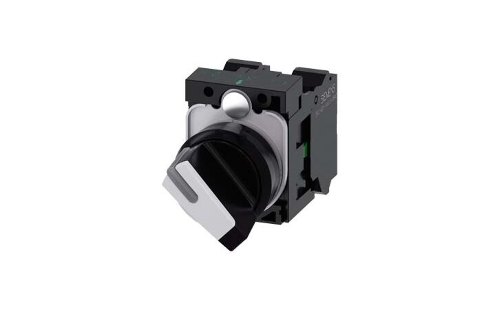 SIEMENS Spínač otočný, s osvětlením, 22 mm, kulatý, plast, černá, bílá, 1 NO + 1 NC
