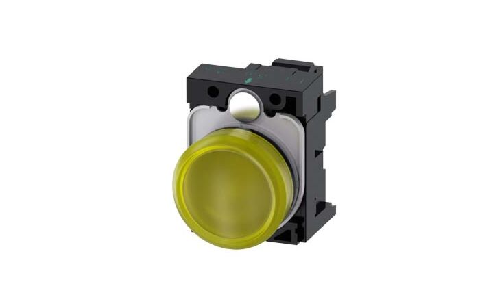 SIEMENS Signálka 22 mm, kulatá, plast, žlutá barva, čočka, hladká, AC110V