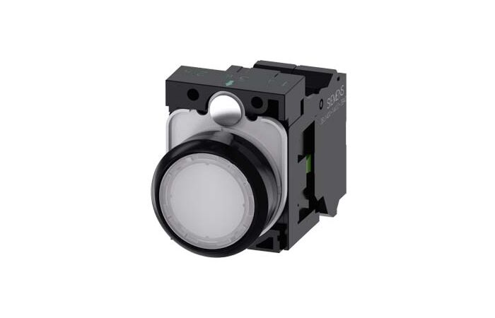 SIEMENS Tlačítko, osvětlené, 22 mm, kulaté, plast, bílá, 1 NO, AC230V