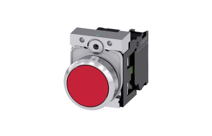 SIEMENS Tlačítko, 22 mm, kulaté, kov, s vysokým leskem, červená, knoflík stiskací, 1 NO