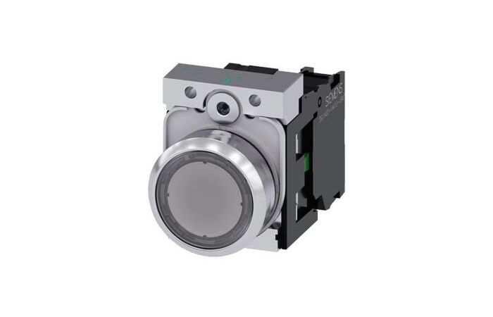 SIEMENS Tlačítko, 22 mm, kulaté, kov, s vysokým leskem, čirá, knoflík stiskací, 1 NO