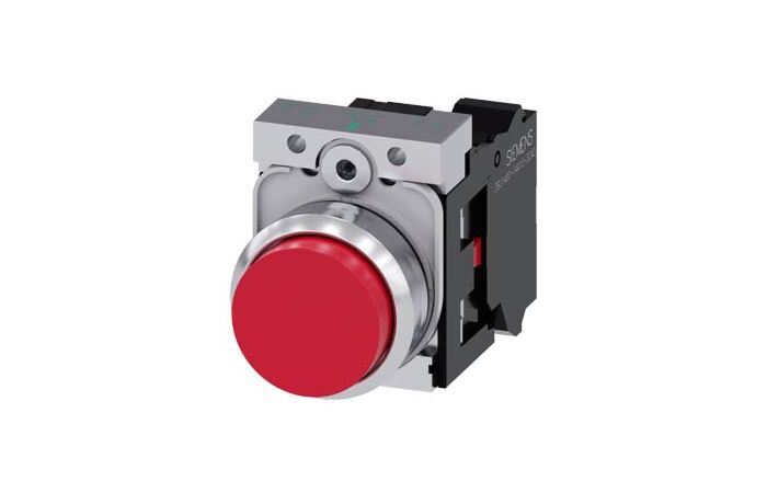 SIEMENS Tlačítko, 22 mm, kulaté, kov, s vysokým leskem, červená, knoflík stiskací, 1 NC