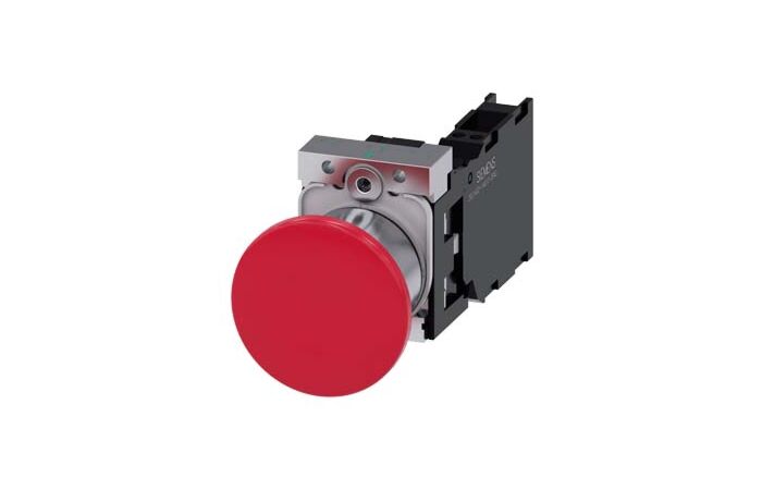 SIEMENS Tlačítko hřibové, 22 mm, kulaté, kov, s vysokým leskem, červená, 1 NO + 1 NC