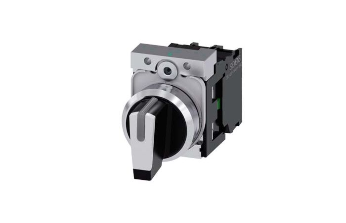 SIEMENS Spínač otočný, prosvětlený, 22 mm, kulatý, kov, s vysokým leskem, bílý, 1NO, 1NO