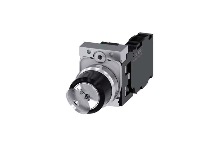 SIEMENS Spínač klíčový RONIS, 22 mm, kulatý, kov, s vysokým leskem, vytažení klíče O+I