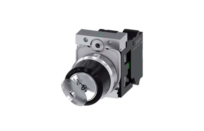 SIEMENS Spínač klíčový RONIS, 22 mm, kulatý, kov, s vysokým leskem, vytažení klíče O+I