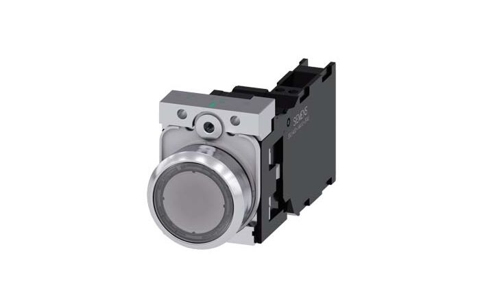 SIEMENS Tlačítko, osvětlené, 22 mm, kulaté, kov, s vysokým leskem, čirá, knoflík stiskací, 1 NO + 1 NC