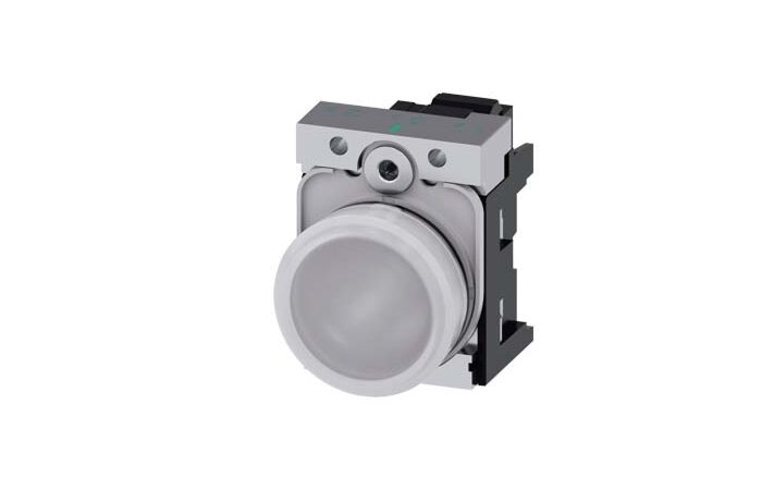 SIEMENS Signálka 22 mm, kulatá, kov, s vysokým leskem, bílá, čočka, hladká, AC110V