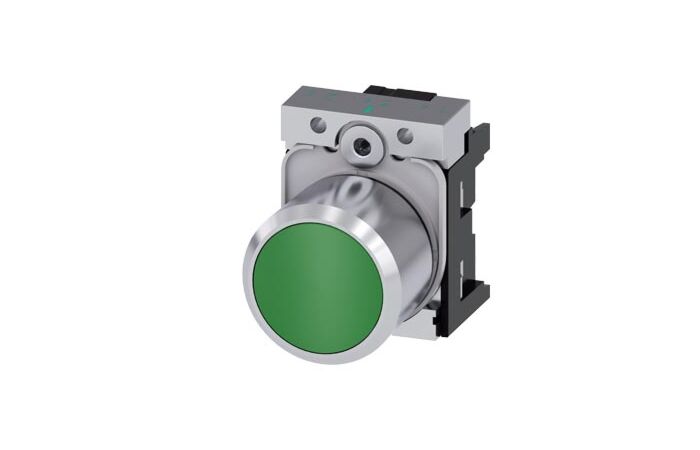 SIEMENS Tlačítko, 22 mm, kulaté, kov, s vysokým leskem, zelené, knoflík stiskací