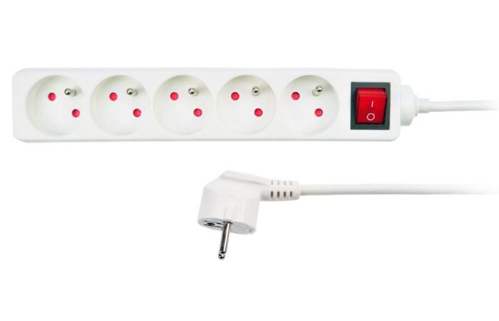 SOLIGHT Přívod prodlužovací  1,5m  5zásuvka 230V/10A s vypínačem IP20 bílá