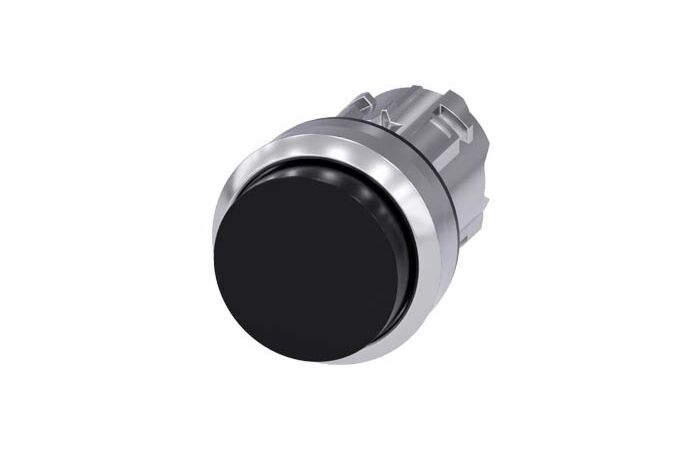 SIEMENS Tlačítko, 22 mm, kulaté, kov, s vysokým leskem, černá barva, knoflík stiskací
