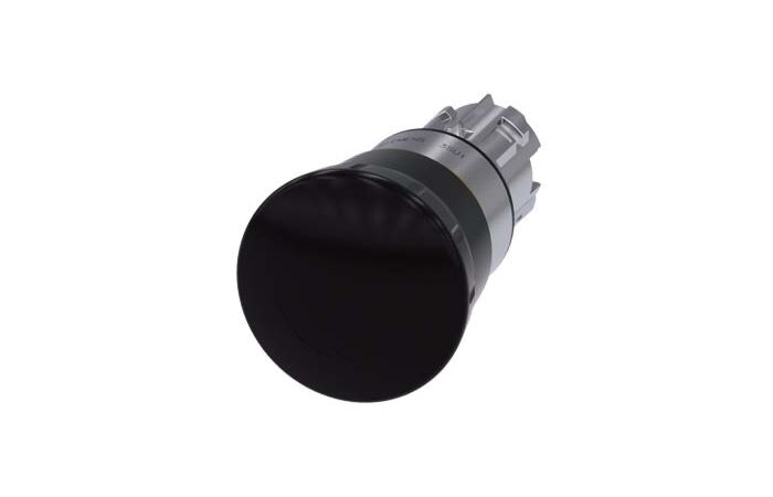 SIEMENS Tlačítko hřibové, 22 mm, kulaté, kov, s vysokým leskem, černá barva, odblokování otočením