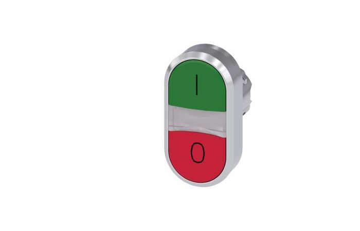 SIEMENS Dvojtlačítko 22 mm, kulaté, kov, s vysokým leskem, zelená barva: I, červená: O