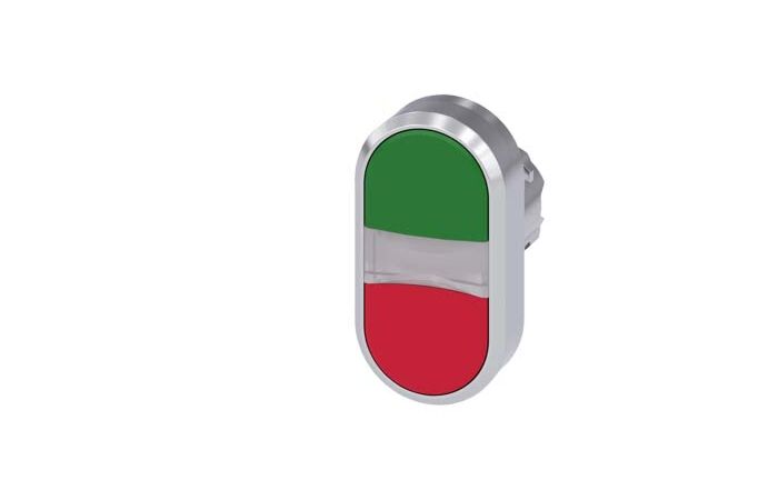 SIEMENS Dvojtlačítko osvětlené, 22 mm, kulaté, kov, s vysokým leskem, zelená, červená