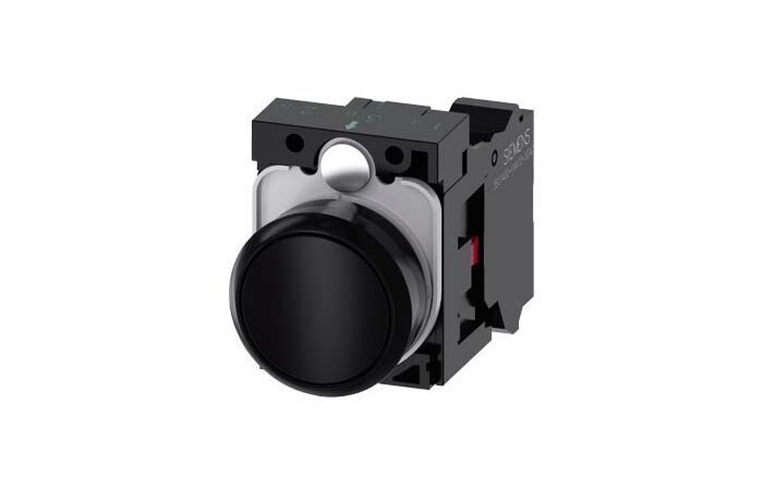 SIEMENS Tlačítko, 22 mm, kulaté, plast, černá barva, knoflík stiskací, 1 NC