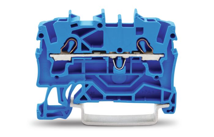 WAGO Svorka 2002-1204 2vodičová průchozí, boční a středový popis, na DIN lištu 35 × 15 a 35 × 7,5, push-in CAGE CLAMP®, 2,50 mm², modrá