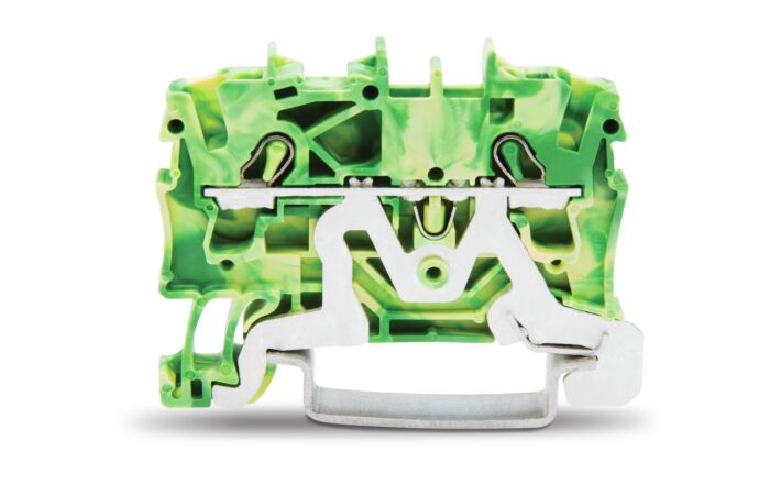 WAGO Svorka 2002-1207 2vodičová pro ochranný vodič, boční a středový popis, na DIN lištu 35 × 15 a 35 × 7,5, push-in CAGE CLAMP®, 2,50 mm², zelenožlutá