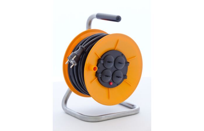 MUNOS Přívod prodlužovací   25m  zásuvky 4x 230V/13A s bubnem IP20 černá (H05RR-F3G 3x1,5)