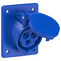 PCE Zásuvka 16A/230V vestavná 3-pólová, IP44, šikmá, příruba 70x85mm