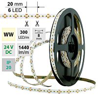 MCLED Pásek LED SMD2216 WW, 300LED/m, 18W/m, 1440lm/m, IP20, DC 24V, 8mm, 5m