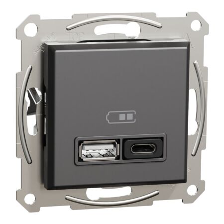 SCHNEIDER Zásuvka Asfora, USB nabíječka 45W typ A+C, Antracit