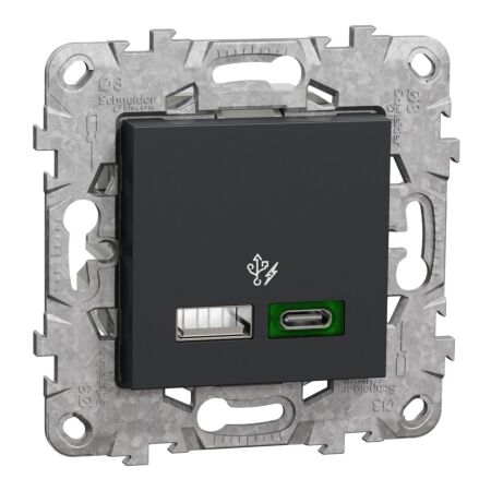 SCHNEIDER Zásuvka Unica Dvojité rychlonabíjecí USB A+C (45W), Antracit