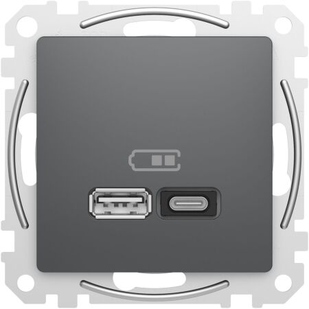 SCHNEIDER Zásuvka Sedna D/E - Dvojitá USB A+C nabíječka 3A 45W, Antacit