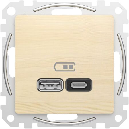 SCHNEIDER Zásuvka Sedna D/E - Dvojitá USB A+C nabíječka 3A 45W, Bříza