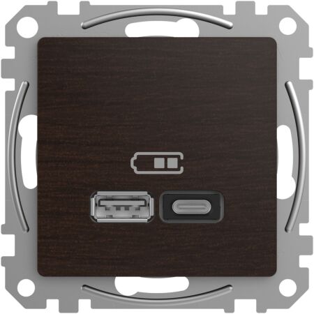 SCHNEIDER Zásuvka Sedna D/E - Dvojitá USB A+C nabíječka 3A 45W, Wenge