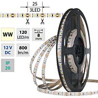 MCLED Pásek LED SMD2835 WW, 120LED/m, 9,6W/m, DC 12V, 800lm/m, CRI90, IP20, 8mm, 50m