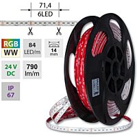 MCLED Pásek LED SMD5050 RGB + WW, 84LED/m, 15W/m, DC24V, 790lm/m, IP67, 14mm, 50m
