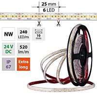 MCLED Pásek LED SMD2835 NW, 240LED/m, 6W/m, DC 24V, 520lm/m, CRI90, IP67, 10mm, 50m