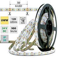 MCLED Pásek LED SMD2835 UWW, 120LED/m, 14W/m, 980lm/m, IP20, DC 24V, 10mm, 50m