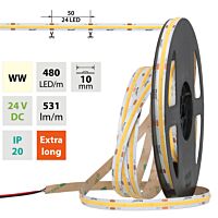 MCLED Pásek LED COB WW, 480LED/m, 5W/m, DC 24V, 531lm/m, CRI90, IP20, 10mm, 50m