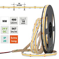 MCLED Pásek LED COB NW, 480LED/m, 5W/m, DC 24V, 567lm/m, CRI90, IP20, 10mm, 5m
