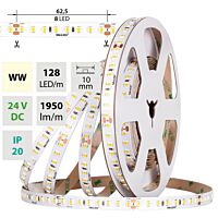 MCLED Pásek LED SMD2835 WW, 128LED/m, 11,5W/m, DC 24V, 1950lm/m, CRI90, IP20, 10mm, 50m